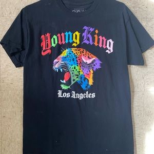 black shirt, size m, good condition. sorry I don't have an iron